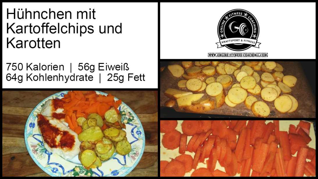 Muskelaufbau Abendessen: Hühnchen mit Kartoffelchips und Gemüse