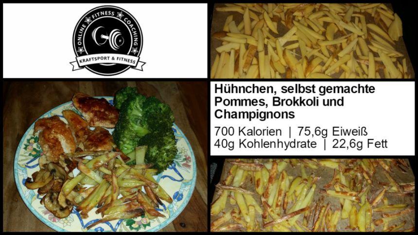 Fitness Food: Hühnchen mit selbst gemachten Pommes und Brokkoli