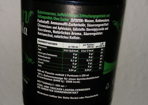 Stevia Cola Nährwerte