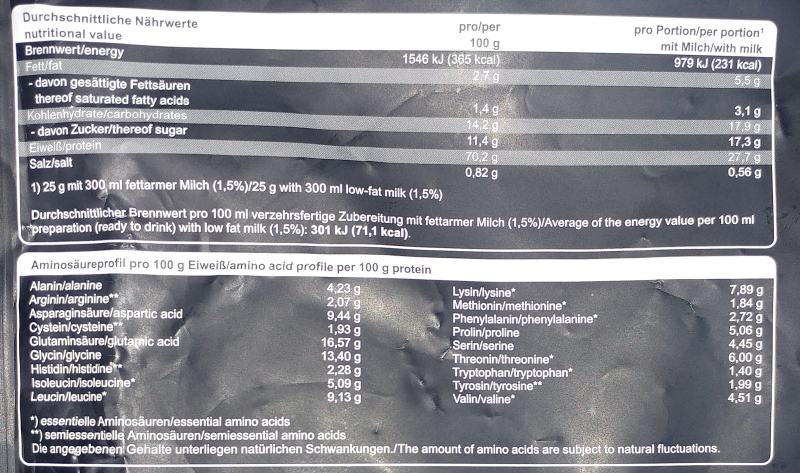 Nährwerte Aminoprofil Mammut whey