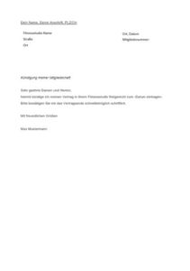 vorlage pdf fitnessstudio kuendigung